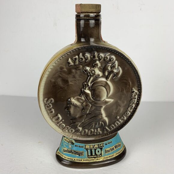Jim Beam Bourbon 10" Whiskey Bottle San Diego 200th Anniversary 1968 Vintage - Picture 1 of 13
